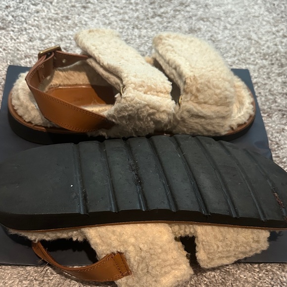 Zara Cream Shearling Strap Sandals - Picture 3 of 14